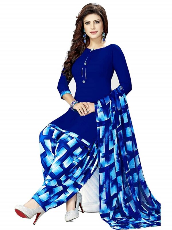 Blue Geometric Print Unstitched Dress Material
