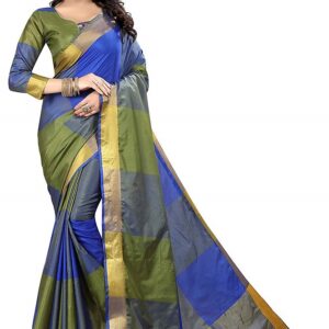 Blue Green Cotton Saree