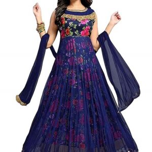Blue Rose Cotton Anarkali Dress Material