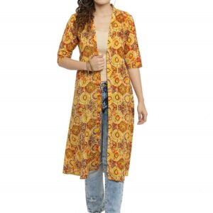 Cotton Floral Print Long Cape