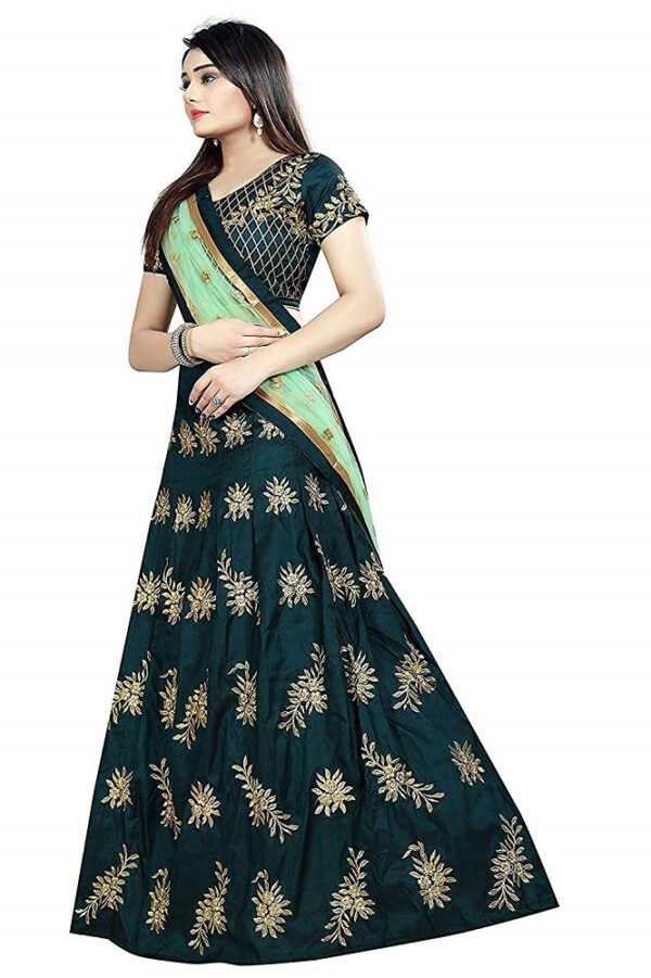 Dark Green Silk Lehenga Choli 1