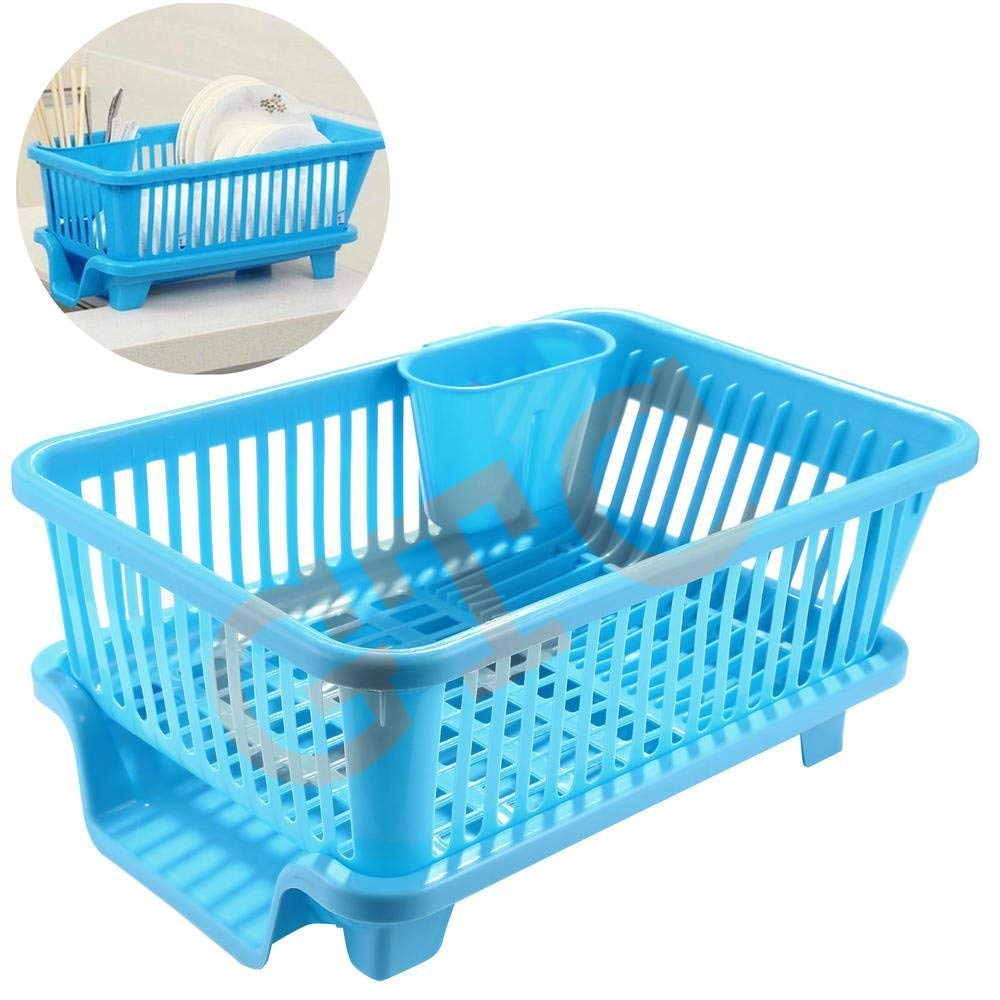 Buy Blue 3 In 1 Large Sink Dish Rack Drainer Set With Tray For Kitchen ...