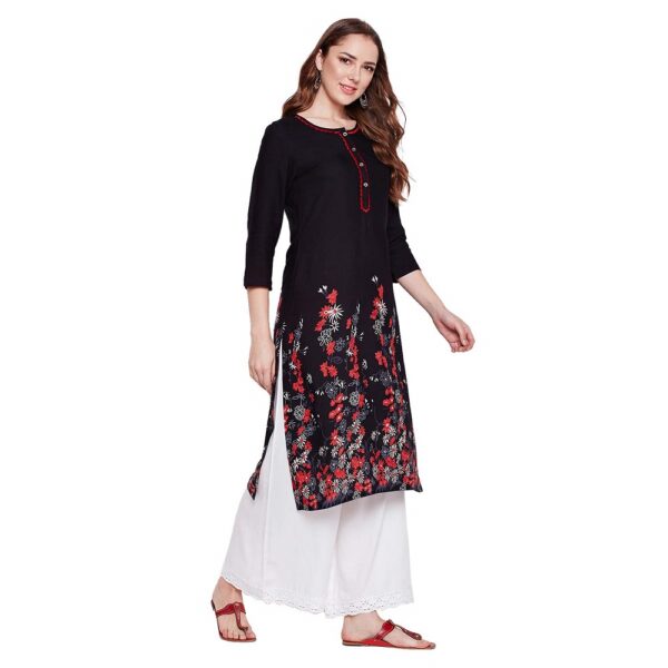 Floral Print Embroidered Neck Straight Kurta kurti 1