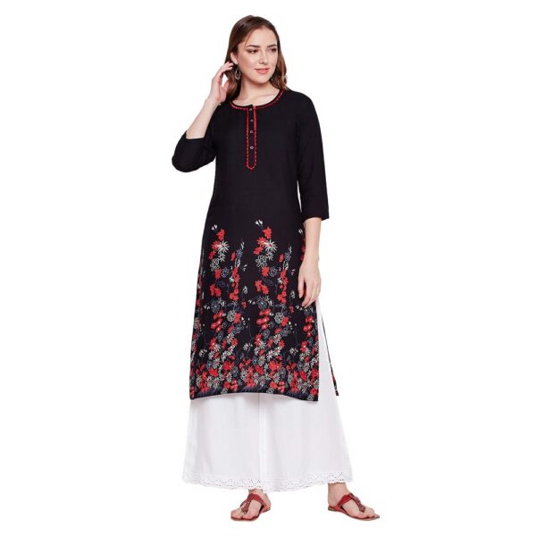 Floral Print Embroidered Neck Straight Kurta kurti