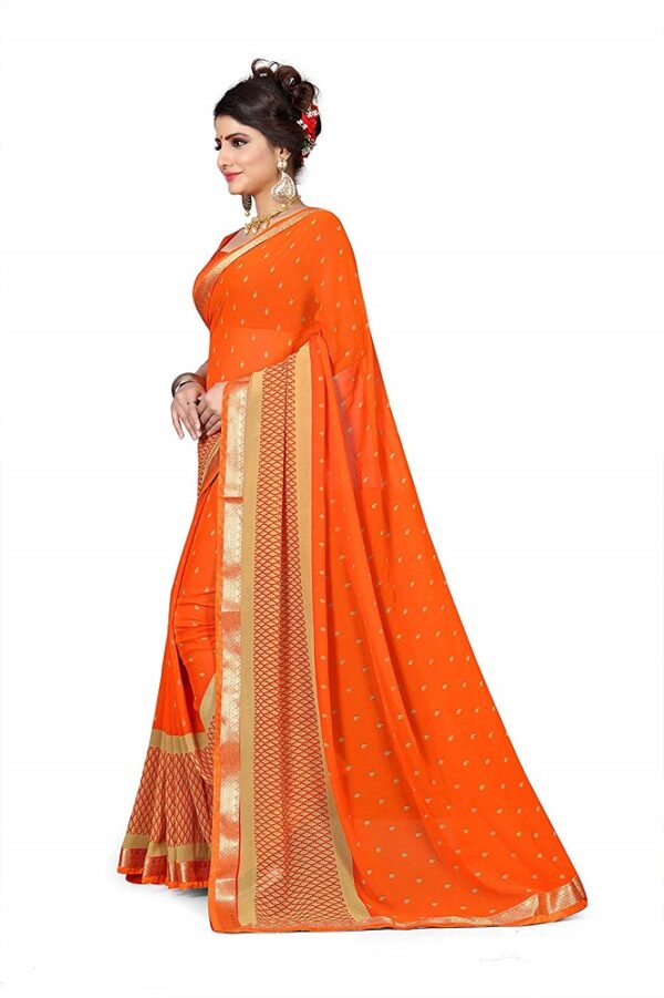 Georgette Printed Kalamkari Carrot Orange Saree 1