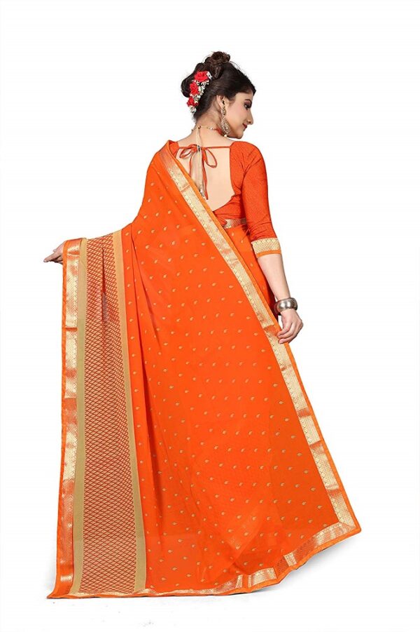 Georgette Printed Kalamkari Carrot Orange Saree 2