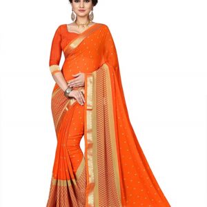 Georgette Printed Kalamkari Carrot Orange Saree