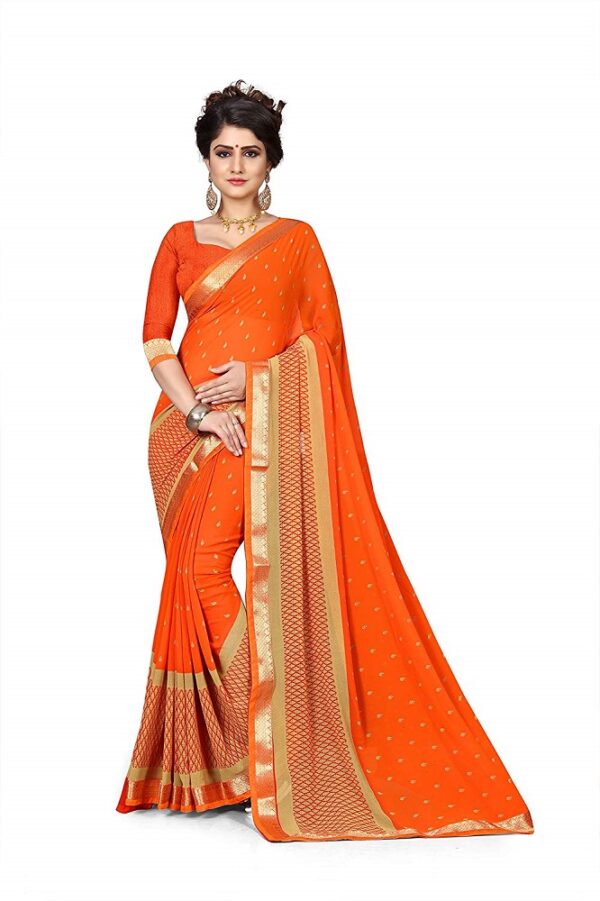 Georgette Printed Kalamkari Carrot Orange Saree