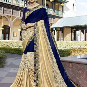 Heavy Embroidered Fancy Fabric Blue Color Saree 1