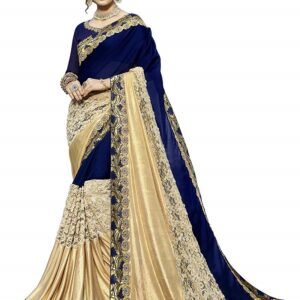 Heavy Embroidered Fancy Fabric Blue Color Saree