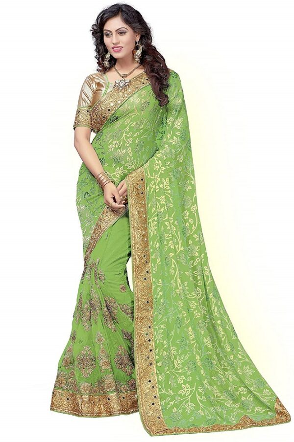 Heavy Embroidery Work Satin Net Saree