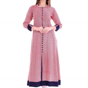 Pink Rayon Anarkali Printed Kurti
