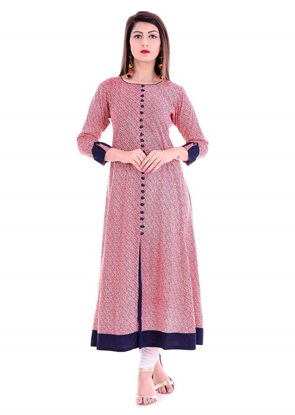 Pink Rayon Anarkali Printed Kurti