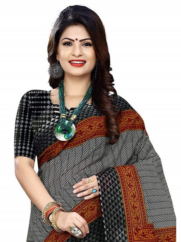 Pure Cotton Black Chevron Print Saree 1