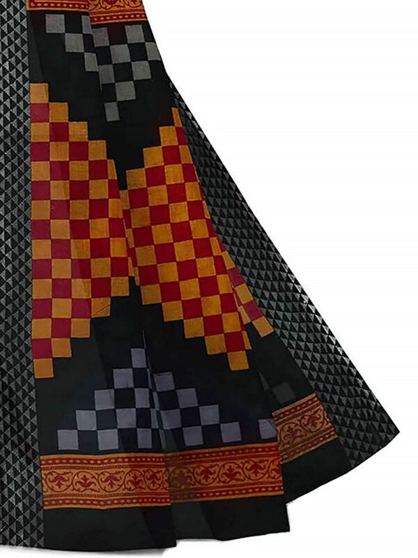 Pure Cotton Black Chevron Print Saree 2