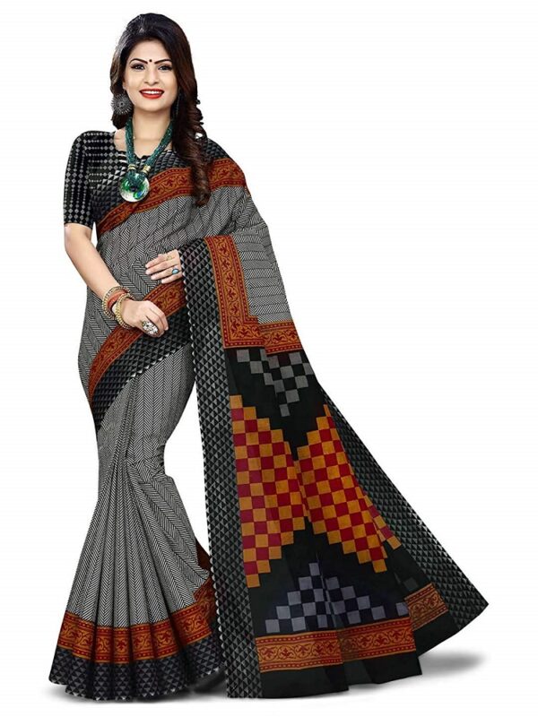 Pure Cotton Black Chevron Print Saree