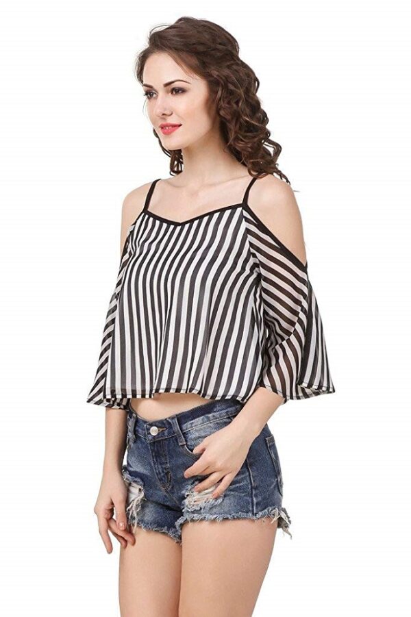 Buy Women's Black & White Trendy Striped Cold Shoulder Tops - TEXCO ...