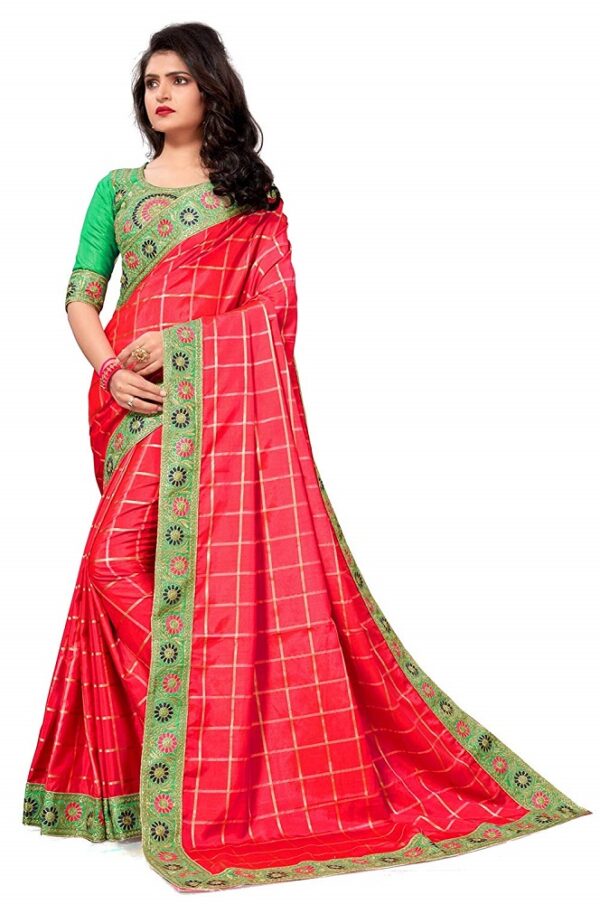 Silk Saree with Blouse Piece For Women (Sarees_PB-5026_Pink_Free Size) - Pratham Blue - Image 3