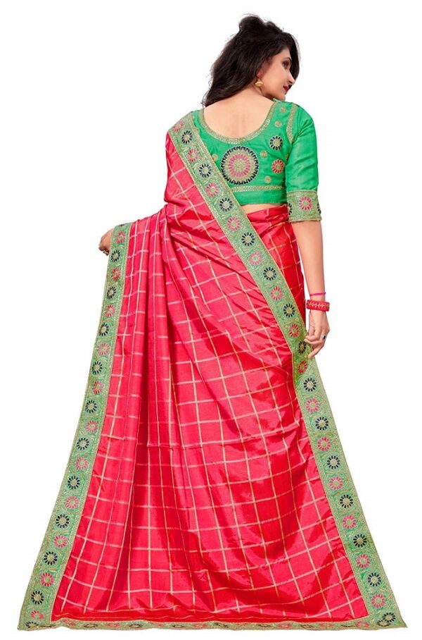Silk Saree with Blouse Piece For Women (Sarees_PB-5026_Pink_Free Size) - Pratham Blue - Image 4
