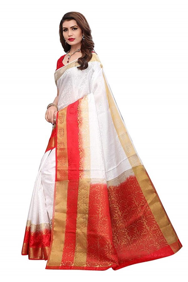 White Color Kanjivaram Silk Jecqured Border Saree 1