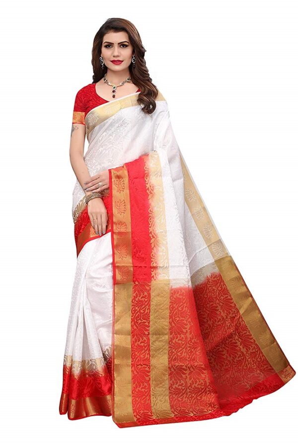 White Color Kanjivaram Silk Jecqured Border Saree