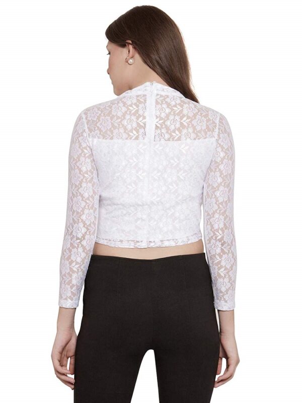 White Lace Band Collar Crop Top 3