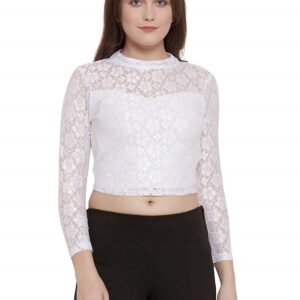 White Lace Band Collar Crop Top