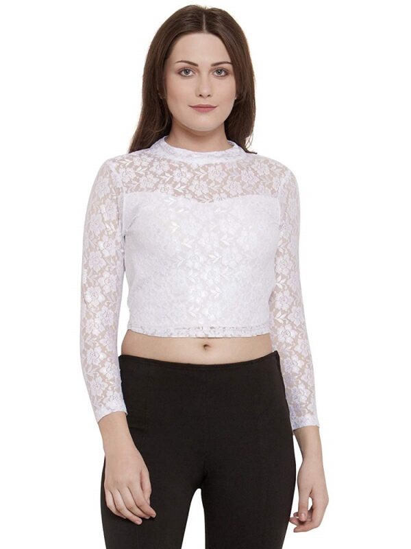 White Lace Band Collar Crop Top
