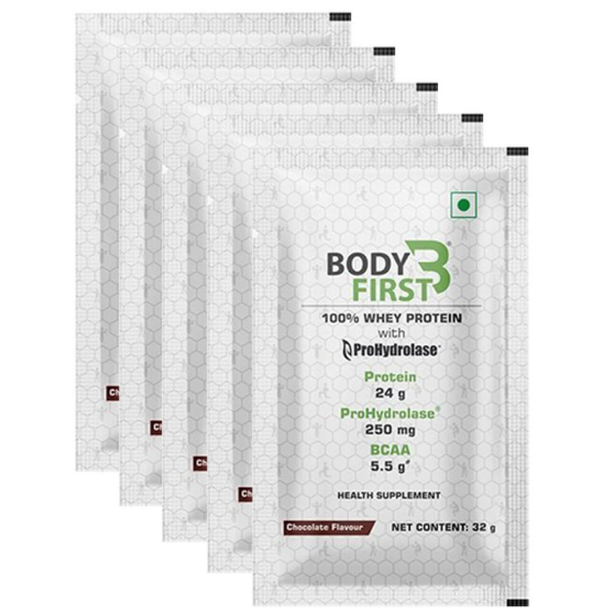 BodyFirst 100% Whey Protein with ProHydrolase, 5 pack