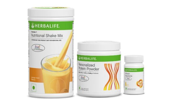 Herbalife Foumula 1 Orange Nutritional Shake Mix + Personalized Protein Powder + Afresh Lemon Energy Drink