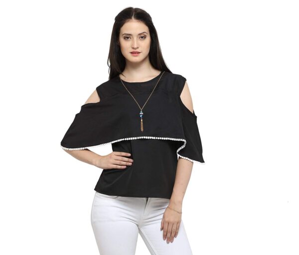 Crepe Black Cold Shoulder Top