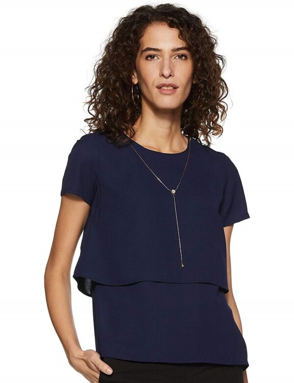 Navy Blue Plain Regular Fit Top