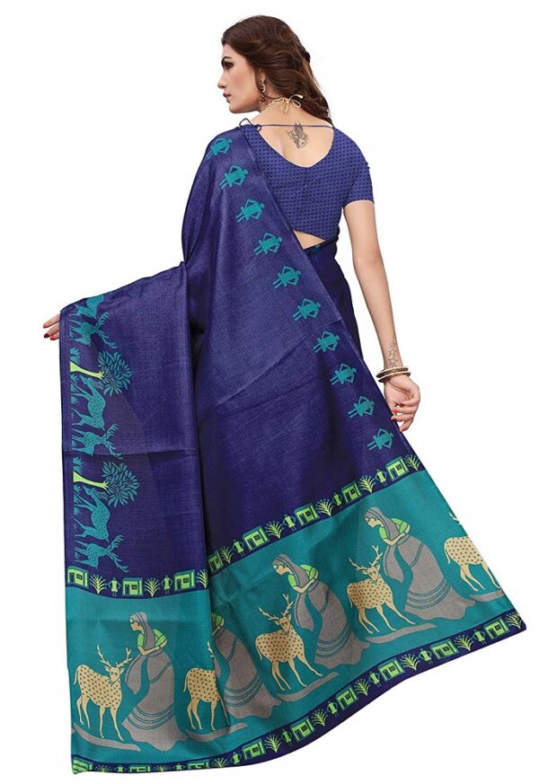 Navy Blue Printed Poly Silk Saree -2