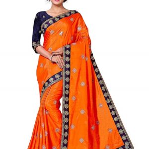 Orange Free Size Embroidered Silk Saree