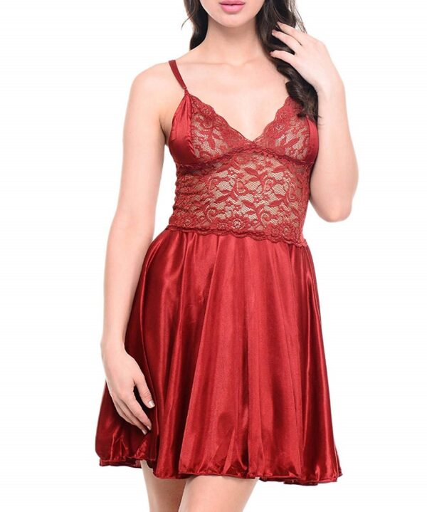 Satin Babydoll Dress with Lacework