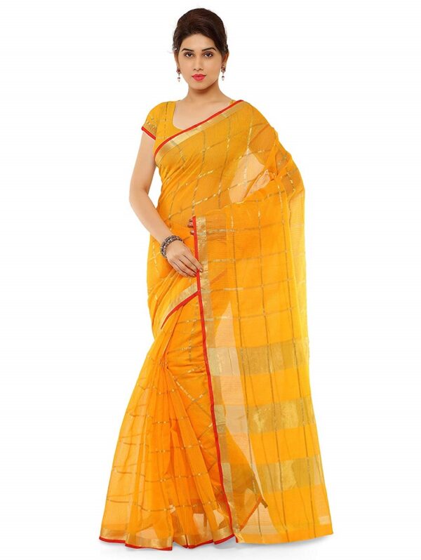 Yellow Cotton Silk Saree