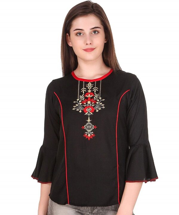 Embroidered Top with Bell Sleeves