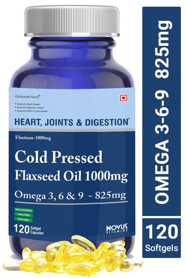 Carbamide Forte Cold Pressed Organic Flaxseed Oil 1000mg Supplement with Omega 3-6-9 825mg