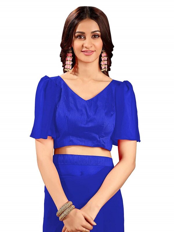 Georgette Ruffle Plain Blue Saree 2