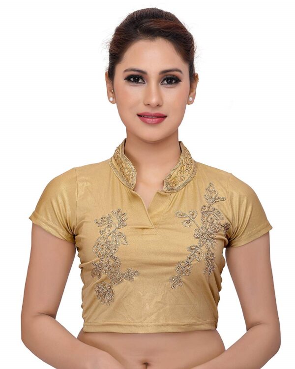 Gold Lycra Stretchable Saree Blouse