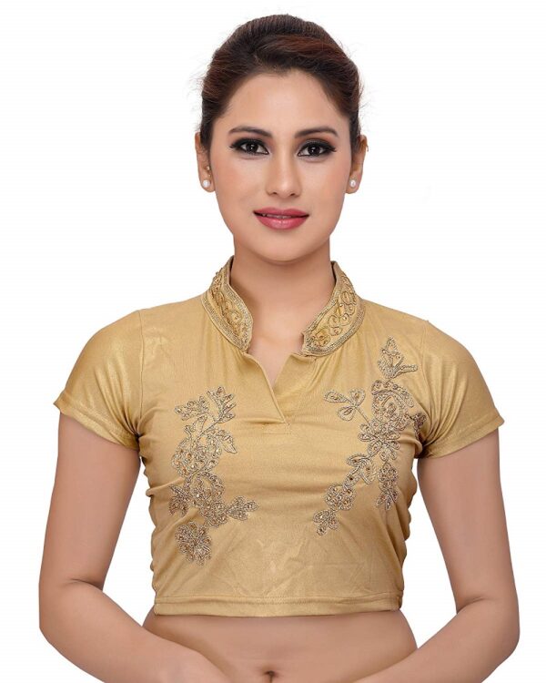 Gold Lycra Stretchable Saree Blouse