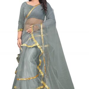 Net Pattern Ruffle Saree