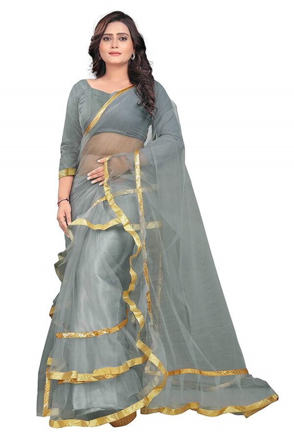 Net Pattern Ruffle Saree