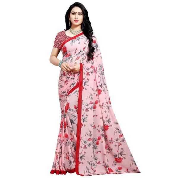 Pink Color Faux Georgette Saree